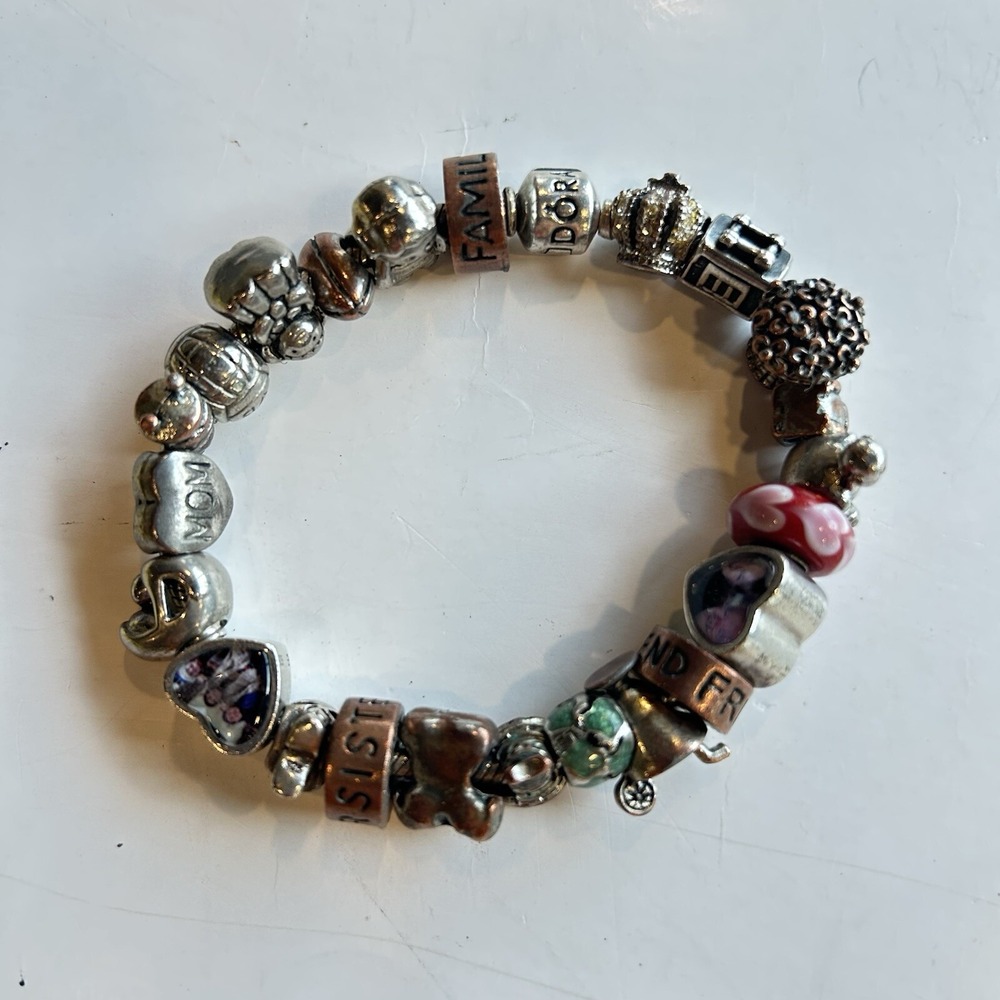 Pandora 23 Charm 925 Sterling SiL Crystal Hearts Mom Boy Girl  Family 8"Bracelet - Picture 3 of 10